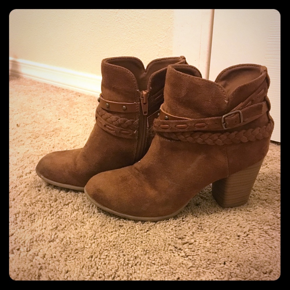 Brown suede booties